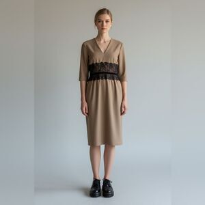 Sandra Angelozzi Taupe Dress with Black Lace Waist